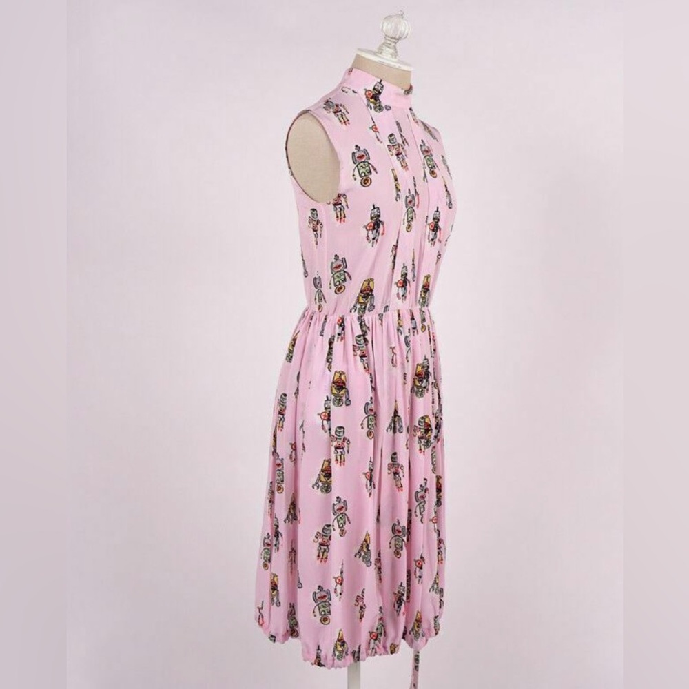 PRADA Pink ROBOT PRINT Drawstring Hem Sleeveless Spring DRESS - Picture 3 of 13